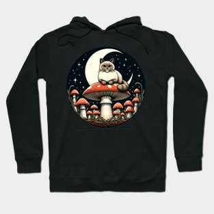 Funny Vintage White Cat in Mushroom Garden Hoodie